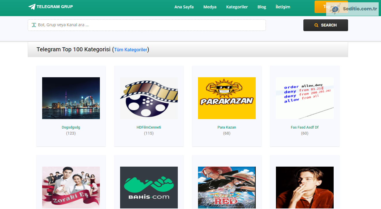 Telegram Kanal, Grup ve Bot Listeleme Script